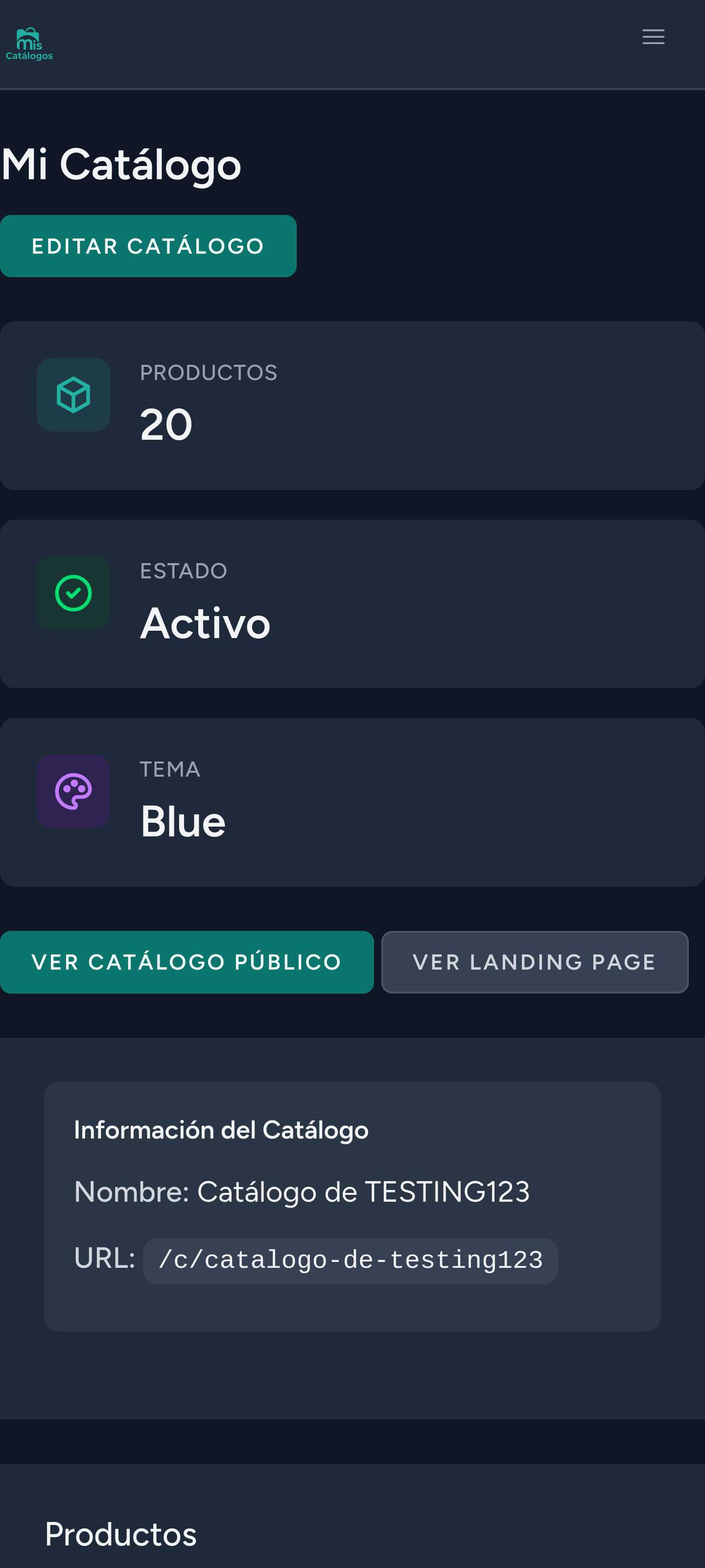 Gestión del catálogo — Móvil