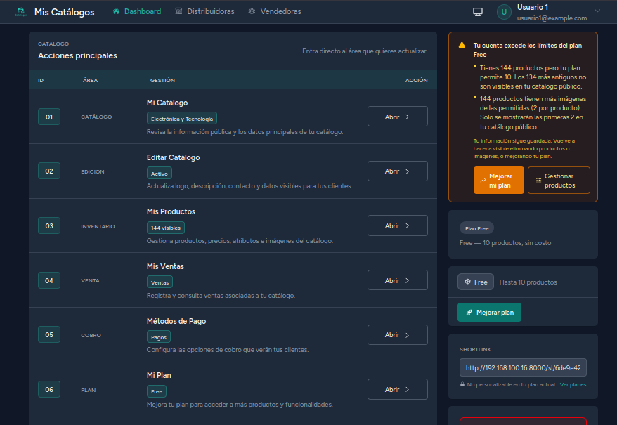 Panel de usuario — Desktop