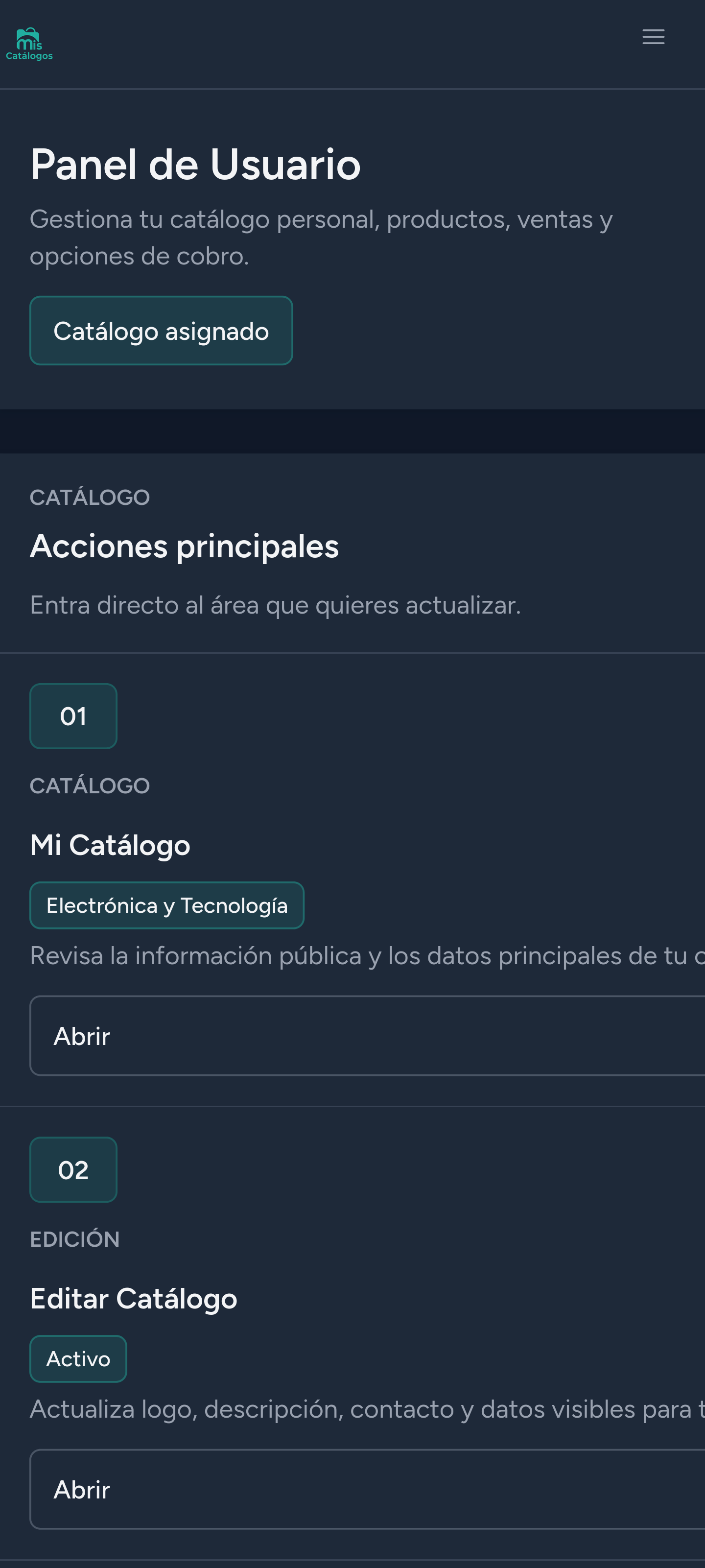 Panel de usuario — Móvil